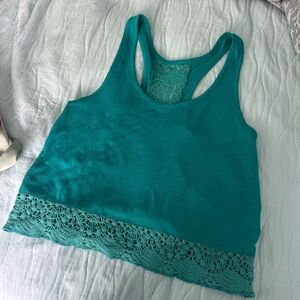 Roxy Turquoise Lace Trim Top